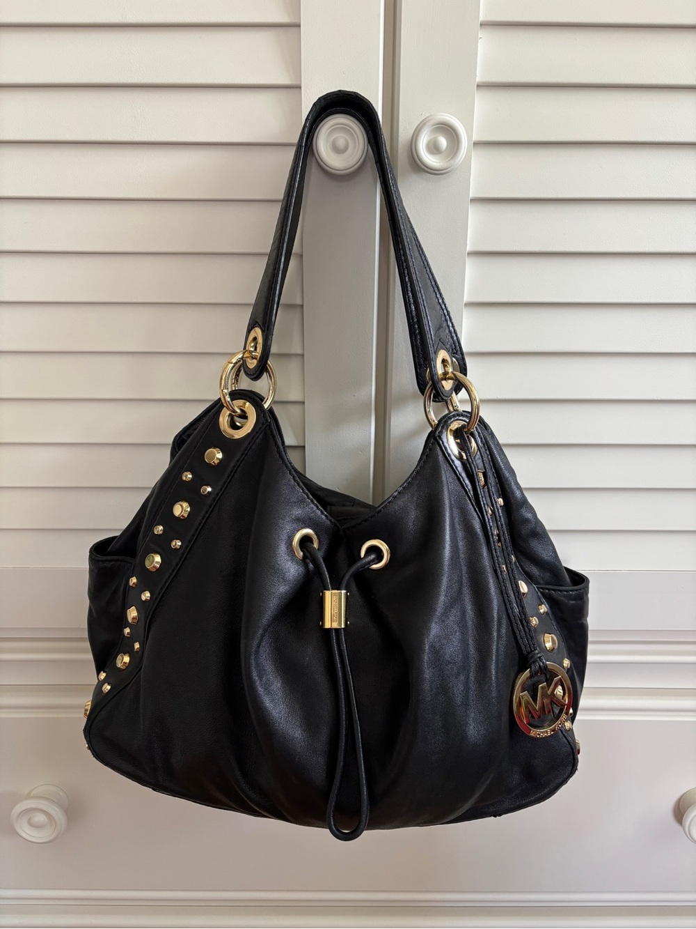 Michael Kors Ludlow Studded Leather Shoulder Bag - Black + Dust Bag
